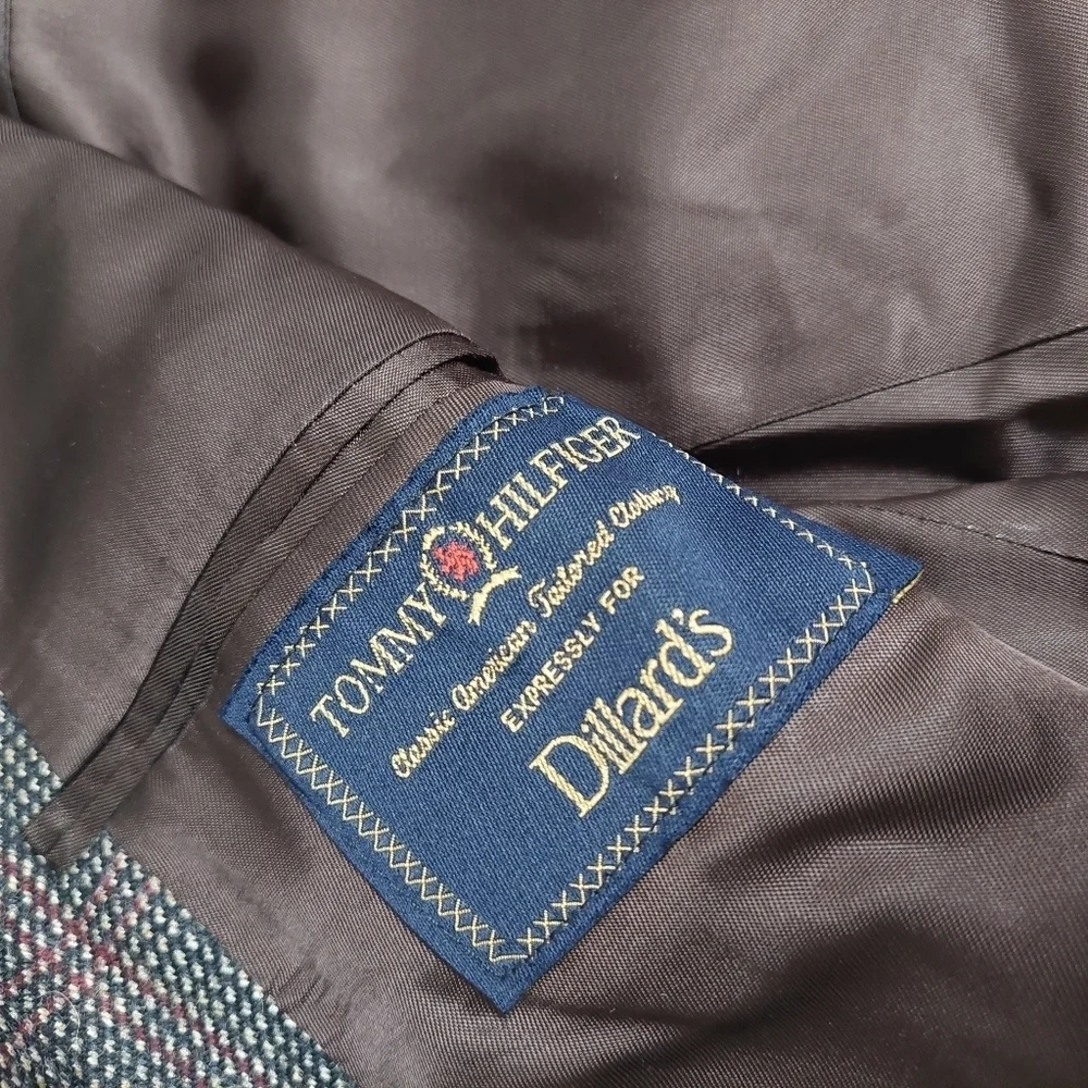 Tommy Hilfiger Brown Red Houndstooth Vintage Blazer Coat Men Size‎ 41 L USA
